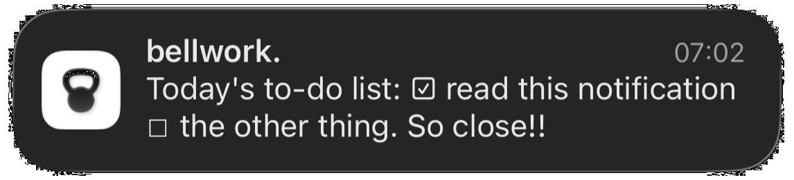 A Bellwork training reminder notification.