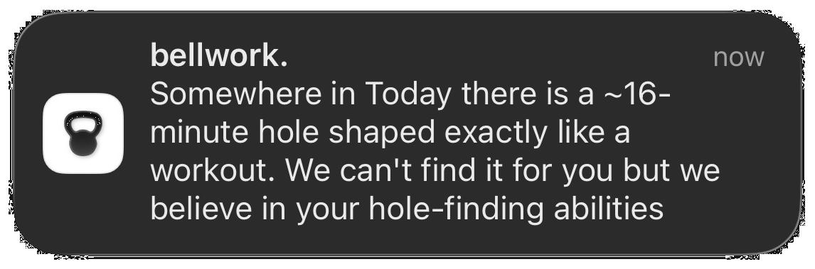 A Bellwork training reminder notification.